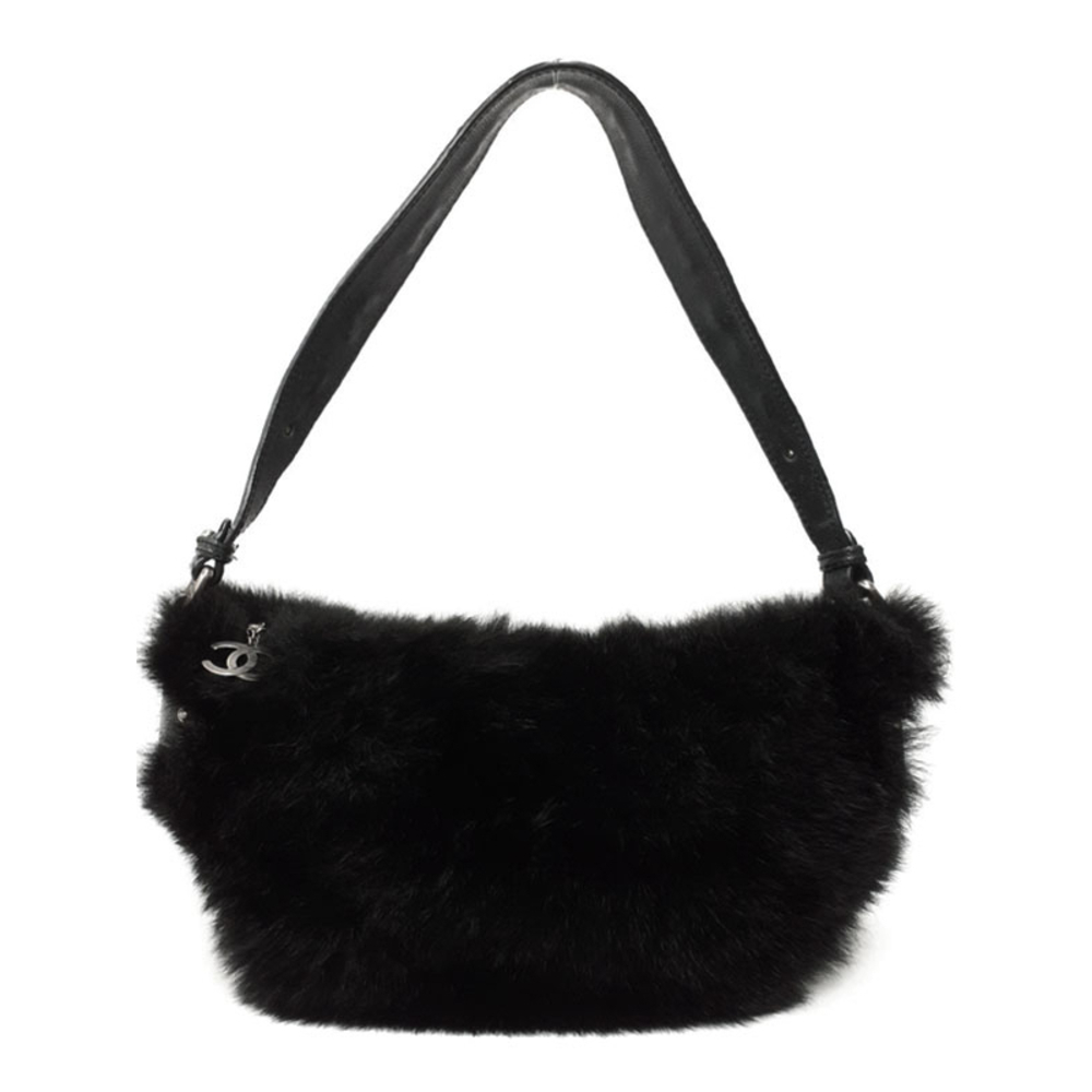 Chanel Fur One Shoulder Bag Black